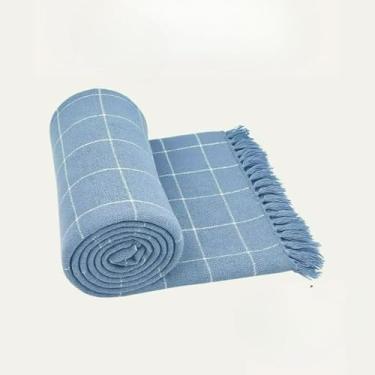 Imagem de Manta para Sofá Gigante 2,40x1,80m Casal Algodão Macio Decorativa(Azul com Branco)