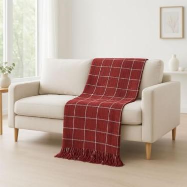 Imagem de Manta para Sofá Gigante 2,40x1,80m Casal Algodão Macio Decorativa(Vermelho Xadrez)