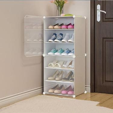 Imagem de Sapateira com porta organizador de sapatos de plástico para armário sapateira para entrada sapateiras altas de pé livre economia de espaço, divisória removível