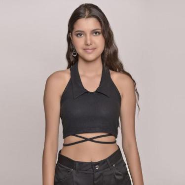 Imagem de Cropped Frente Unica Juvenil Feminino Amofany Com Corrente Nas Costas,