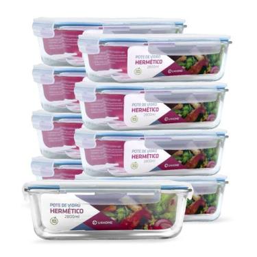 Imagem de Kit 9 Potes de Vidro Retangular com Tampa Hermética 2800ml - NABOX, Az