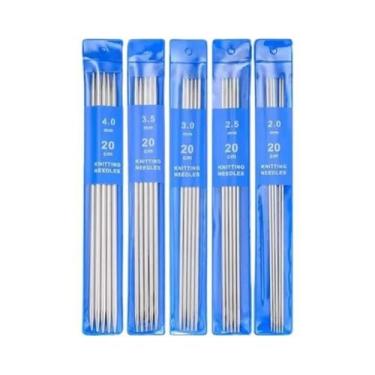 Imagem de Conjunto De Agulhas De Tricô Retas De Aço Inoxidável De 20CM Com Ponta