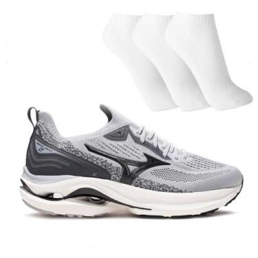 Imagem de Tênis Mizuno Wave Zest 2 Masculino + 3 Pares de Meias, 40, Cinza, Pret
