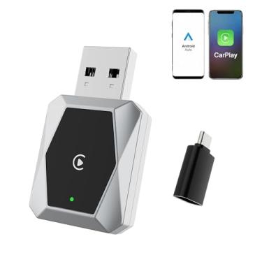 Imagem de Adaptador CarPlay e Android Auto Sem Fio 2 em 1, USB/Type-C Plug & Play, Compatível com iOS (iPhone) e Android, Converte CarPlay com Fio em Wireless, Mini Dongle Automotivo (Branco, 4183S)