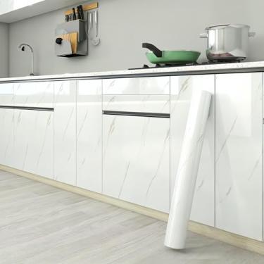 Imagem de ESSMOKO Papel de parede espesso efeito mármore cozinha bancada adesivo impermeável à prova de óleo resistente a altas temperaturas papel de parede autoadesivo jazz branco 40 * 1000 cm