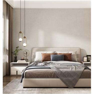 Imagem de Papel de parede de linho texturizado não tecido impermeável e resistente a manchas papel de parede autoadesivo para sala de estar e quarto cor de linho claro 53 * 950 cm