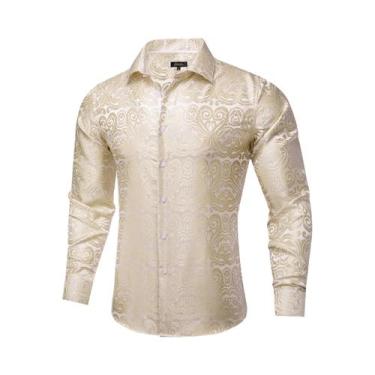 Imagem de Camisa Social Masculina De Luxo Roxa Com Estampa Paisley Em Poliéster 