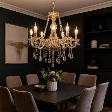Imagem de Lustre De Cristal Luminária Luxuoso Ambar Com 8 Braços - LUXOR STORE