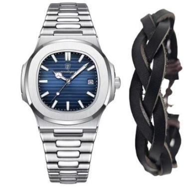 Imagem de Relógio Prata Masculino Old Money Luxo + Pulseira Couro-Masculino