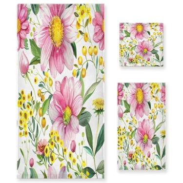 Imagem de xigua Conjunto de toalhas de banheiro de flores amarelas absorvente macio toalha de banho de 3 peças toalha de mão toalhas decorativas para banheiro, academia, hotel, praia, piscina