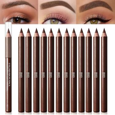 Imagem de Lápis de sobrancelha para mulheres, 12 peças de lápis delineador de sobrancelha de madeira dura para maquiagem iniciante, cores marrom café preto, à prova d'água e à prova de suor (marrom-12 peças-E03