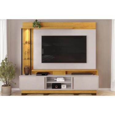 Imagem de Rack Bancada C/ Painel P/ Tv Até 70 Polegadas Martino Prateleira Nichos E Pés 200x190cm Cedro/bali - Dj Móveis