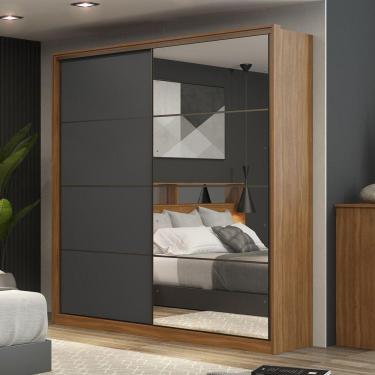 Imagem de Guarda Roupa Casal Belga 1 Portas E 1 Espelho - Élpis Móveis Amêndola Touch-grafito