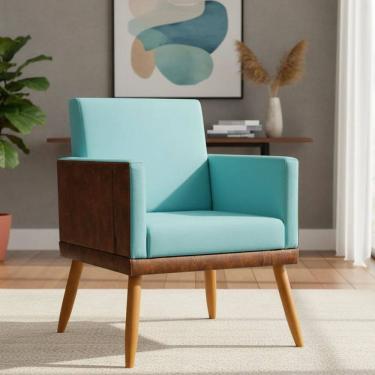 Imagem de Poltrona Decorativa Para Sala Recepção Escritório Consultório Lis Corino Peroba e Suede