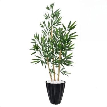 Imagem de Planta Artificial Bambu da Sorte Realista 1,10m com Vaso Decorativo, Arranjo Alto para Sala, Escritório e Varanda(Liso Preto)