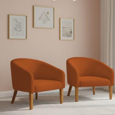 Imagem de Poltrona Sala Decorativa Kit 2 Stella Pé Madeira Trapézio Castanho Bouclê Terracota D03 - D'rossi