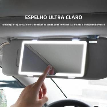 Imagem de Espelho De Maquiagem Para Carro Ultra Fino Com LED HD E Três Níveis De