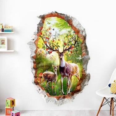 Imagem de Adesivos de parede 3D Deer Forest Through-The-Wall PVC 60x90cm - yiwei