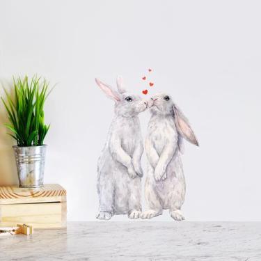 Imagem de Adesivos de parede Cartoon Couple Bunny Kissing Rabbits PVC - yiweisai