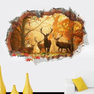 Imagem de Adesivos de parede 3D Deer Forest Autumn PVC 50x70cm - yiweisai