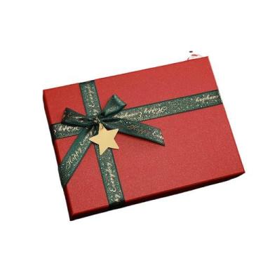 Imagem de Caixa de presente vermelha de Natal com tampa e fita de papelão 19x13x