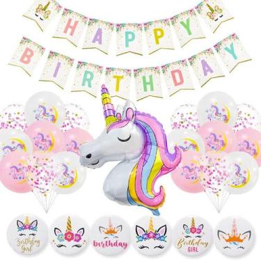 Imagem de Conjunto de decorações de festa com tema de unicórnio, festa de aniver