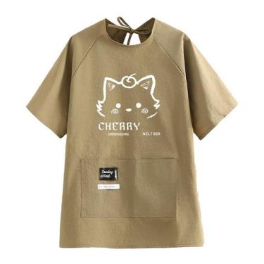 Imagem de Avental feminino impermeável de manga curta, desenho animado, estampa 