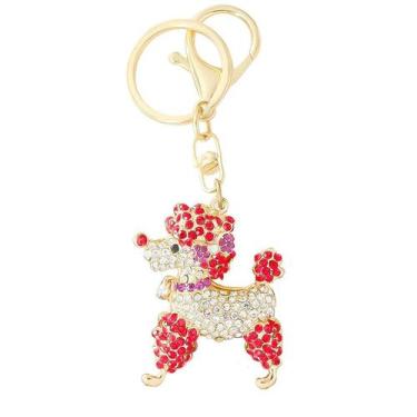 Imagem de Chaveiro Poodle Dog brilhante de cristal vermelho e branco incrustado 