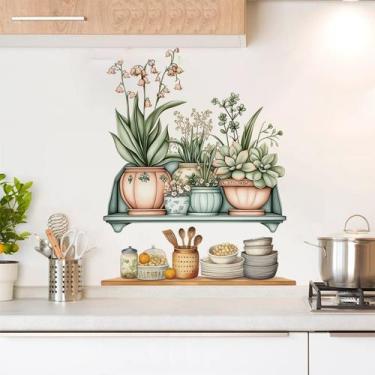 Imagem de Adesivos de parede, prateleira de plantas em vasos, papel de parede au