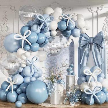 Imagem de Kit de arco de balão azul e branco, 134 unidades para festa de chá de 