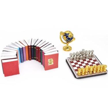Imagem de Conjunto de xadrez Dollhouse Accessories iLand Mini Book Globe, 22 uni