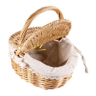 Imagem de Cesta de picnic Kichvoe 1 de mimbre verde con tapa 26x18x15 cm