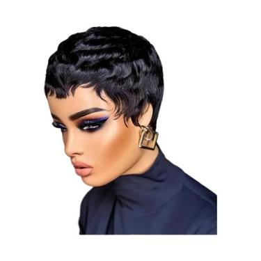 Imagem de Peruca Curta Pixie de Cabelo Humano Colorida, Peruca Brasileira Remy F