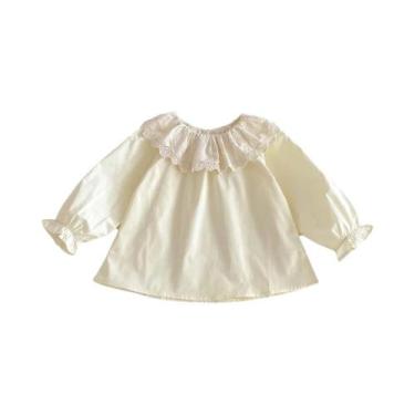 Imagem de Blusa De Renda De Algodão Com Mangas Longas Para Meninas De 0 a 24 Mes