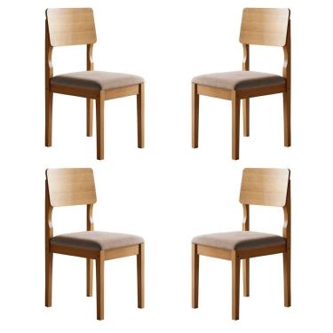Imagem de Kit 4 Cadeiras para Sala de Jantar Pés Madeira Maciça Ana Cinamomo/Bege