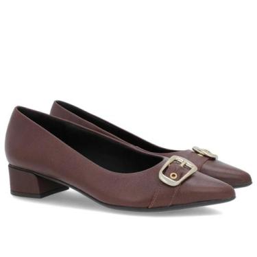 Imagem de Scarpin Usaflex Couro Bico fino Salto baixo Fivela AN29004 Cor:PinhaoT