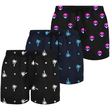 Imagem de Kit 3 Bermudas Masculinas Plus Size Estampadas Tecido Leve Secagem Rápida Academia Conf...