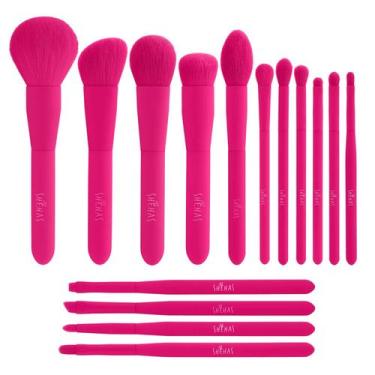 Imagem de Conjunto de 15 Pincel de Maquiagem TEXAMO - Sintéticos com Estojo Rosa