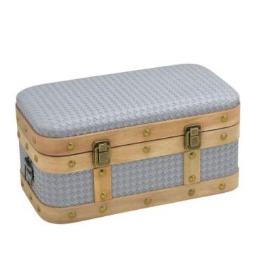 Imagem de Baú Decorativo em MDF e material sintético Cinza 40cm 16702-PL - PARIS