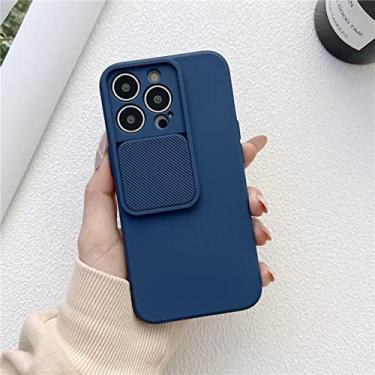 Imagem de Capa de TPU macia de proteção de câmera deslizante para iPhone 13 12 11 Pro XS Max XR 7 8 Plus SE2020 Capa de silicone de cor sólida, azul marinho, para iPone SE 2020