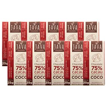 Imagem de Kit 10 Chocolate 75% Cacau Açúcar Coco Vegan Sem Glúten 25g