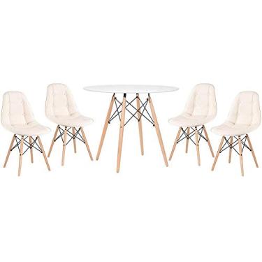 Imagem de Loft7, Kit Mesa Eames 90 cm branco + 4 cadeiras Botonê creme