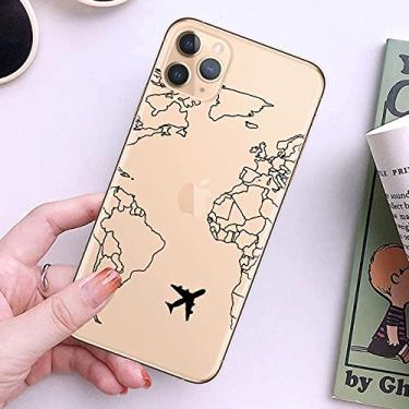 Imagem de Capas de telefone TPU macias de viagem mapa do mundo para iphone 13 12 pro xs max xr 7 8 plus 6s capa de avião para iphone 11 se2020 coque, d, para iphone 11