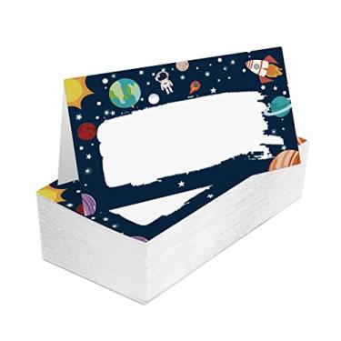 Imagem de Cartões de lugar para casamento, aniversário ou festa, espaço sideral, cartões de lugar de nome preenchidos Uninerse, cartões de mesa de assento dobrável, pacote com 25, dobra em 8,9 x 5 polegadas (zuoweika-A033)