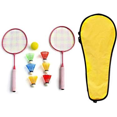 Imagem de Raquete de tênis infantil 2 em 1 10 peças com raquete de badminton com 7 bolas para 5 a 12 anos - rosa atualizado