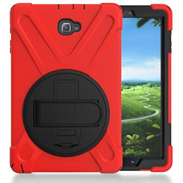 Imagem de Capa para Samsung Galaxy Tab A 10,1 polegadas P580 P585 P588, capa de silicone protetora à prova de choque de grau militar com suporte giratório de 360° e alça de mão (vermelha)
