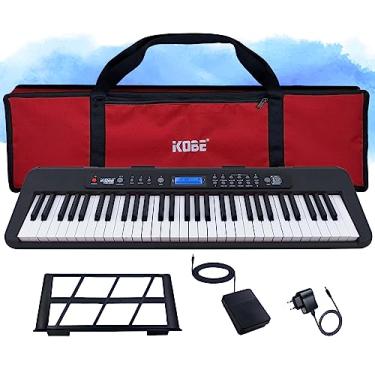 Imagem de Kit Teclado Musical Digital Kobe KB-300 5/8 61 Teclas Sensitivas ao Toque com Pedal Sustain e Capa Vermelha