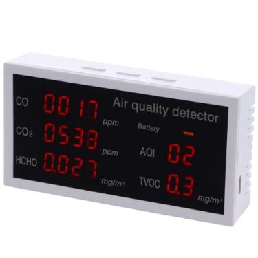 Imagem de Testador de qualidade do ar portátil 5 em 1 CO2, CO, HCHO, TVOC e AQI para ambientes internos – Monitor digital com detecção de dióxido de carbono e formaldeído para residências, escritórios e