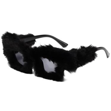 Imagem de Ã“culos de sol femininos de pelúcia, armação quadrada, festa, novidade, estilo moderno tons coloridos, c1, tamanho único