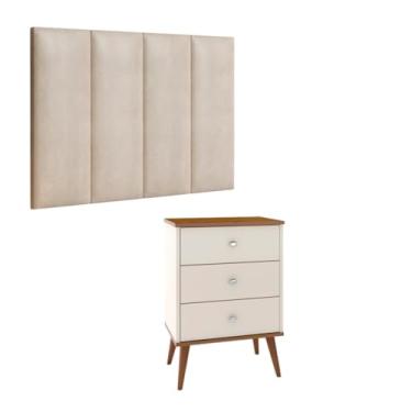 Imagem de Conjunto Cabeceira Cama Solteiro 0,90 Com 1 Criado Quarto, Mix (Off/Freijo)